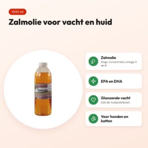 Dierendrogist zalmolie 1000 ml – voor vacht en huid van hond en kat – voordelen