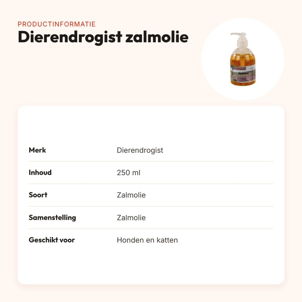 Dierendrogist zalmolie 250 ml – voor vacht en huid van hond en kat – productinformatie