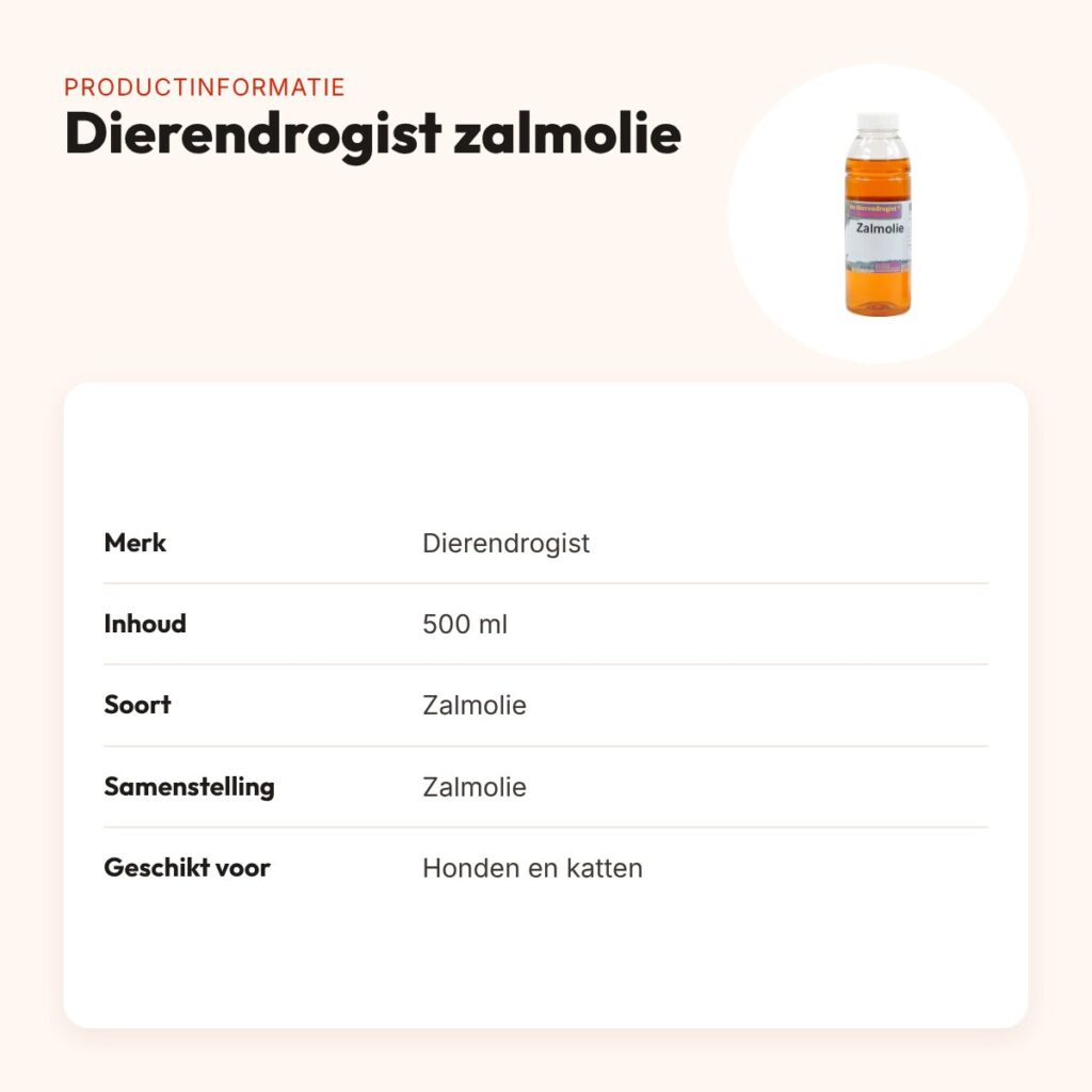 Dierendrogist zalmolie 500 ml – voor vacht en huid van hond en kat – productinformatie
