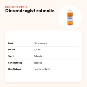 Dierendrogist zalmolie 500 ml – voor vacht en huid van hond en kat – productinformatie