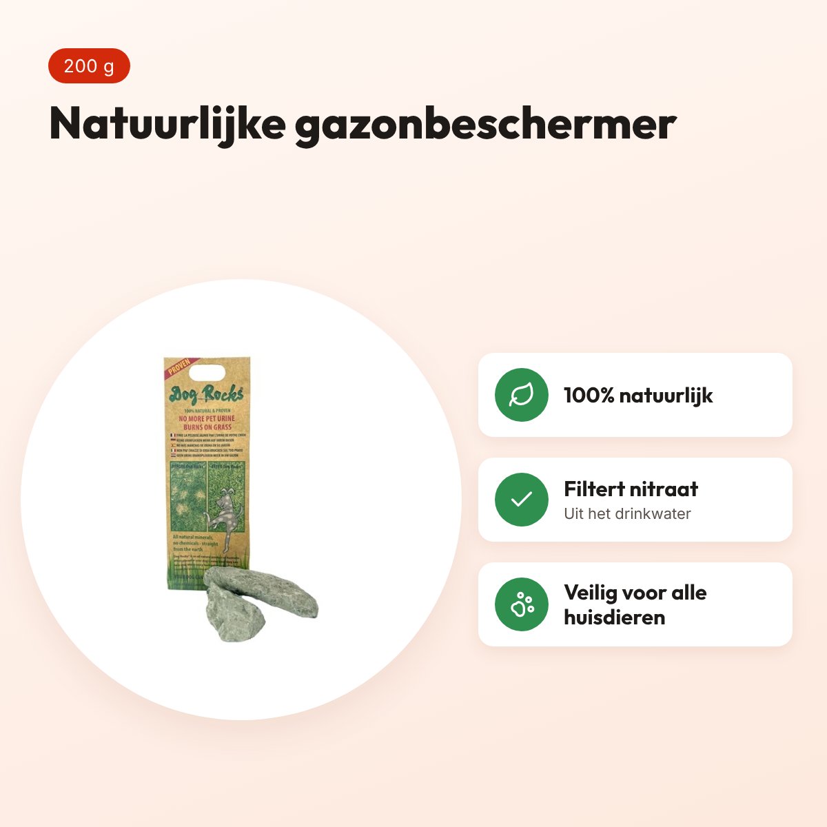 Dog Rocks 200 g – natuurlijke gazonbeschermer tegen urinevlekken – voordelen