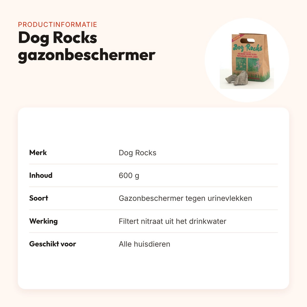 Dog Rocks 600 g – natuurlijke gazonbeschermer tegen urinevlekken – productinformatie