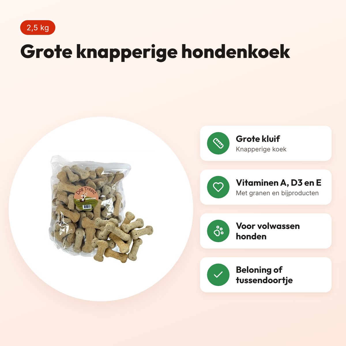 Dog Treatz Grote Kluif 2,5 kg – knapperige hondenkoek voor volwassen honden – voordelen