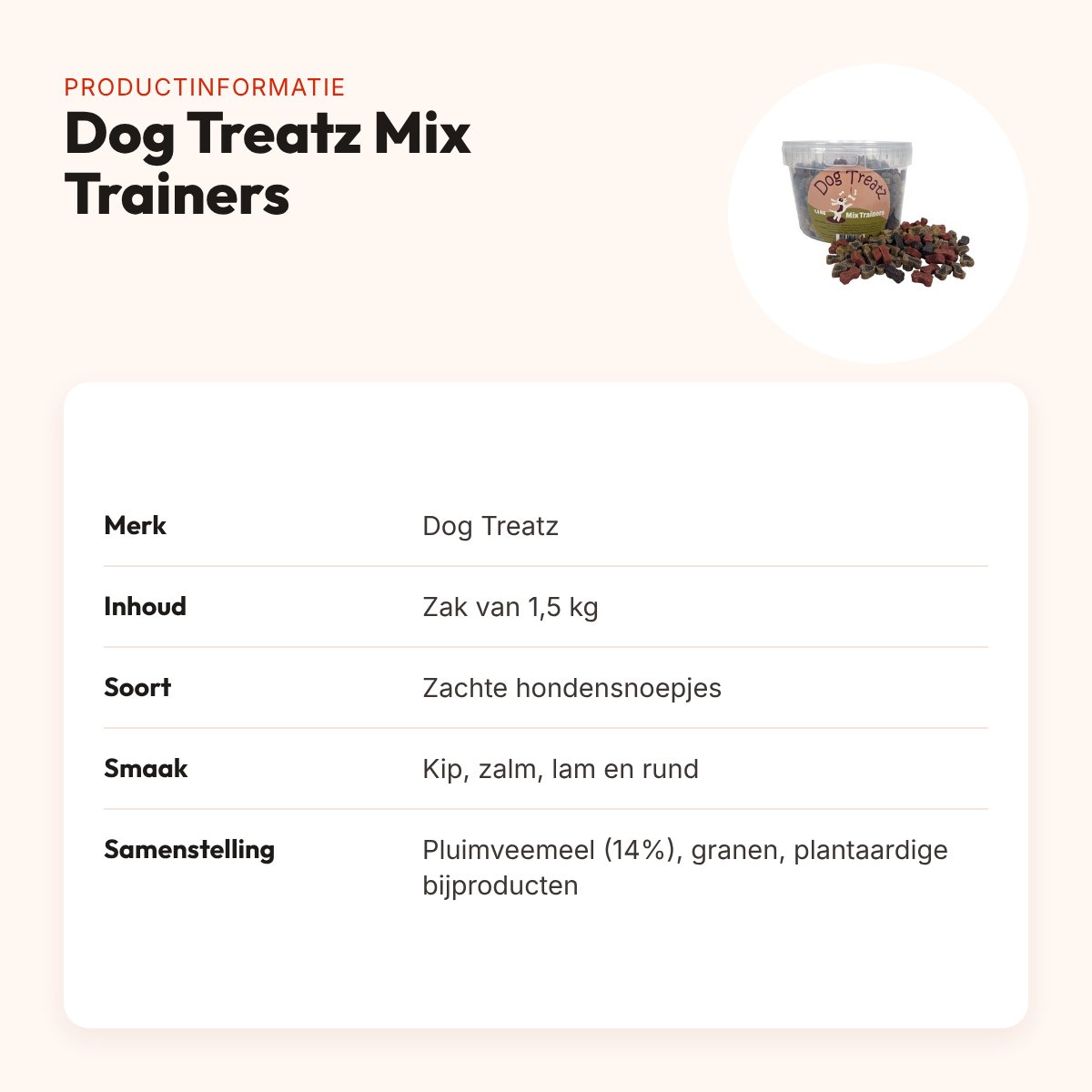 Dog Treatz Mix Trainers zachte hondensnoepjes 1,5 kg – productinformatie