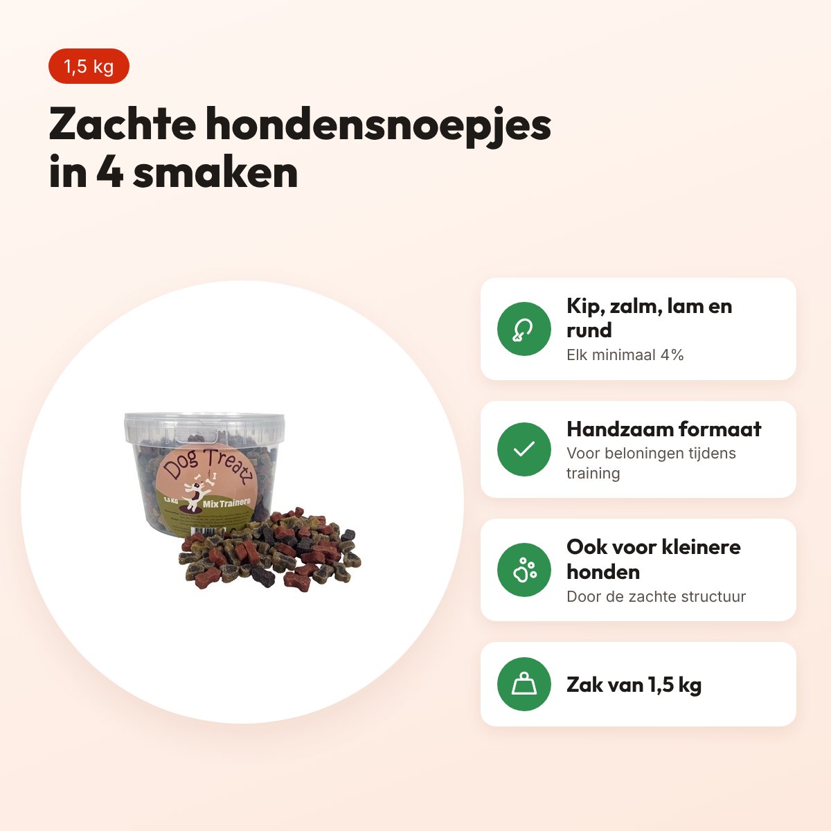 Dog Treatz Mix Trainers zachte hondensnoepjes 1,5 kg – voordelen