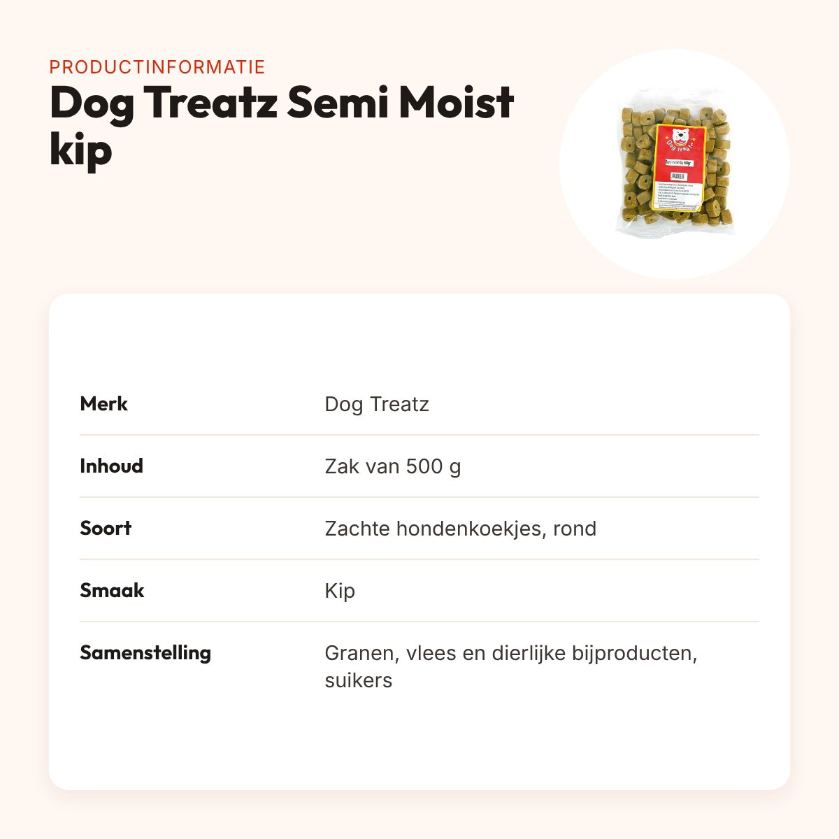Dog Treatz Semi Moist kip 500 g – zachte, ronde hondenkoekjes – productinformatie