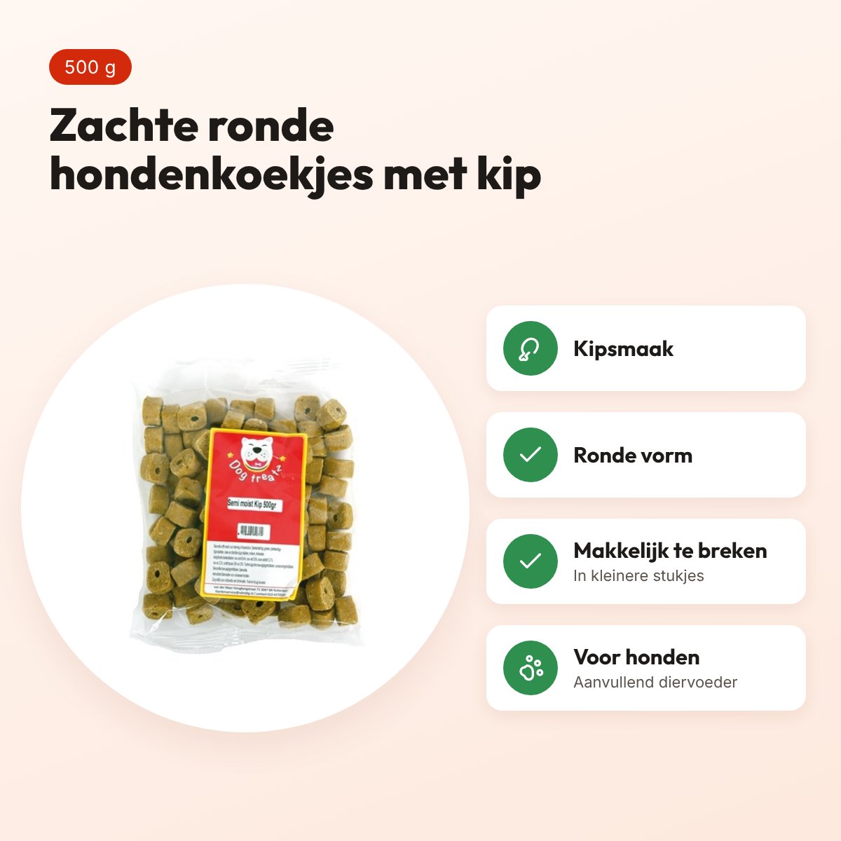 Dog Treatz Semi Moist kip 500 g – zachte, ronde hondenkoekjes – voordelen