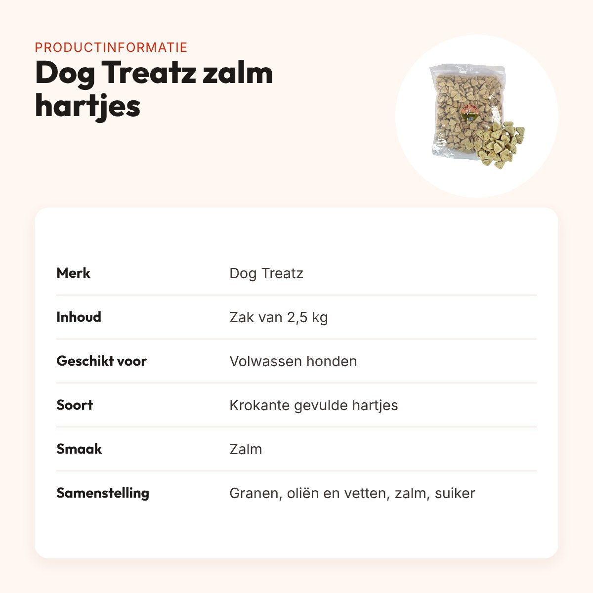 Dog Treatz zalm hartjes 2,5 kg – krokante hartjes gevuld met zalm – productinformatie