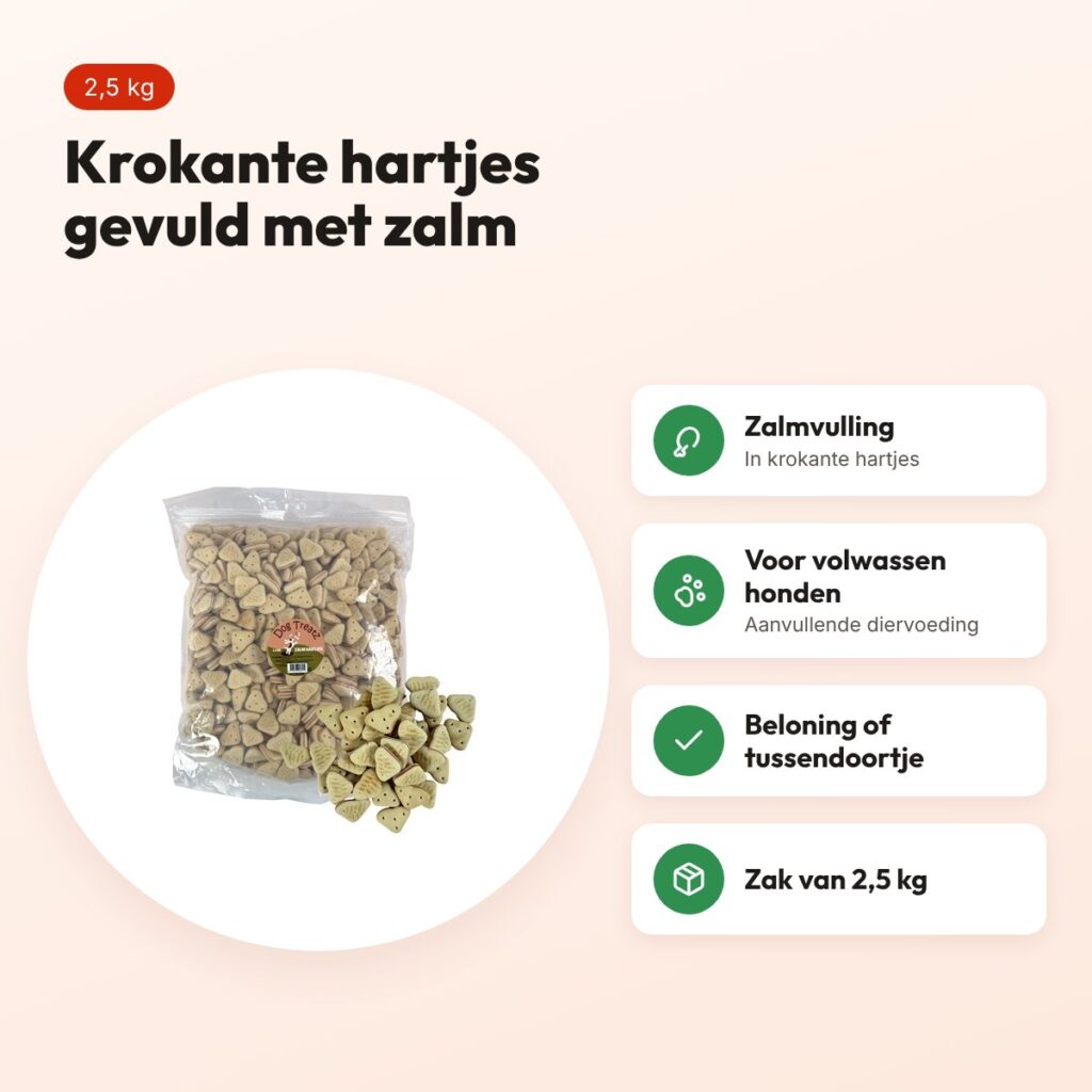 Dog Treatz zalm hartjes 2,5 kg – krokante hartjes gevuld met zalm – voordelen