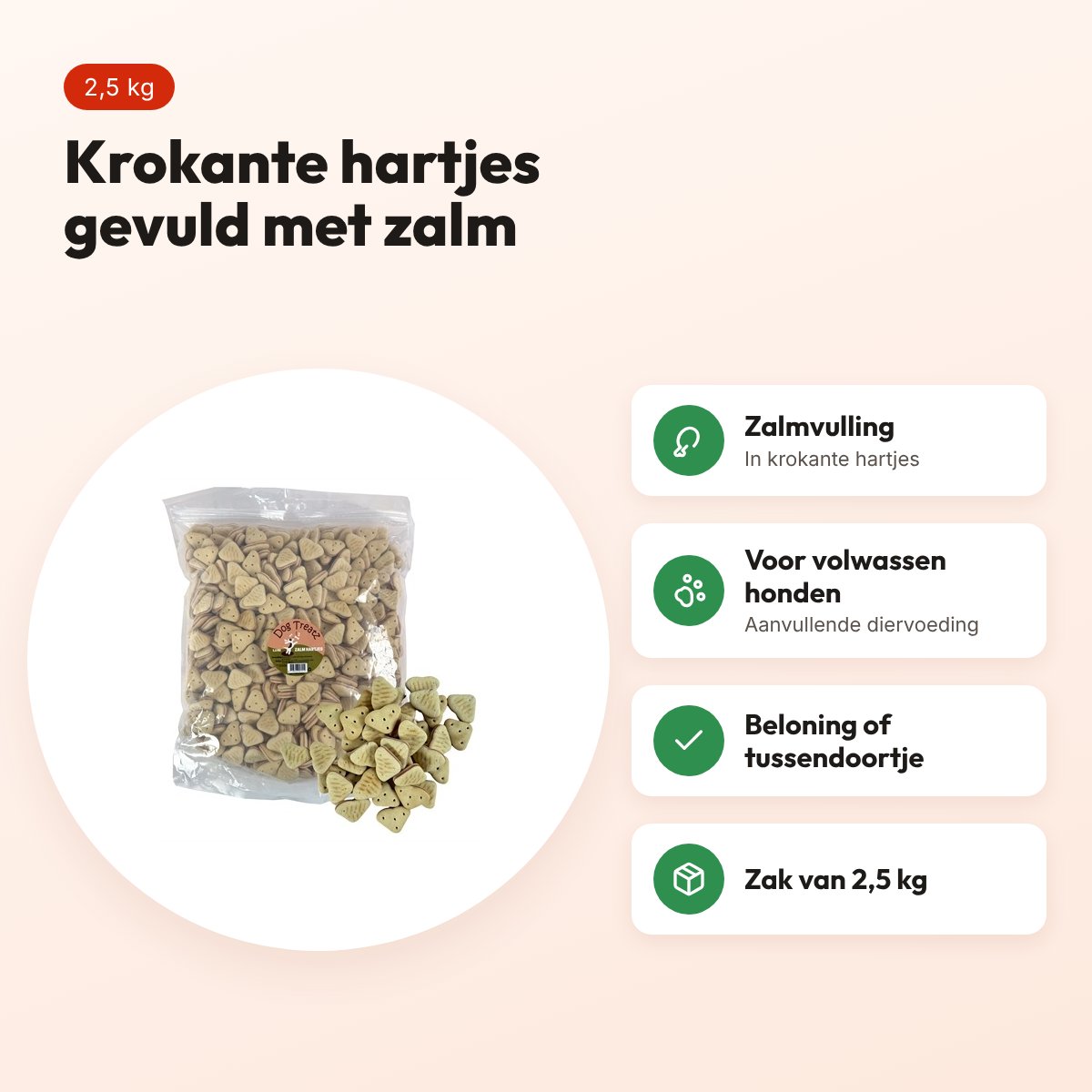 Dog Treatz zalm hartjes 2,5 kg – krokante hartjes gevuld met zalm – voordelen