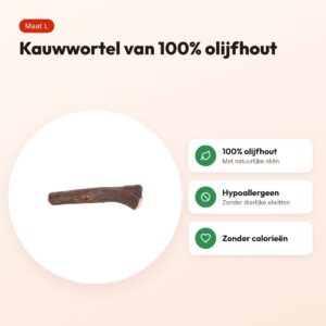 Dog Woodzzz kauwwortel olijfhout L – hypoallergeen, 100% olijfhout – voordelen