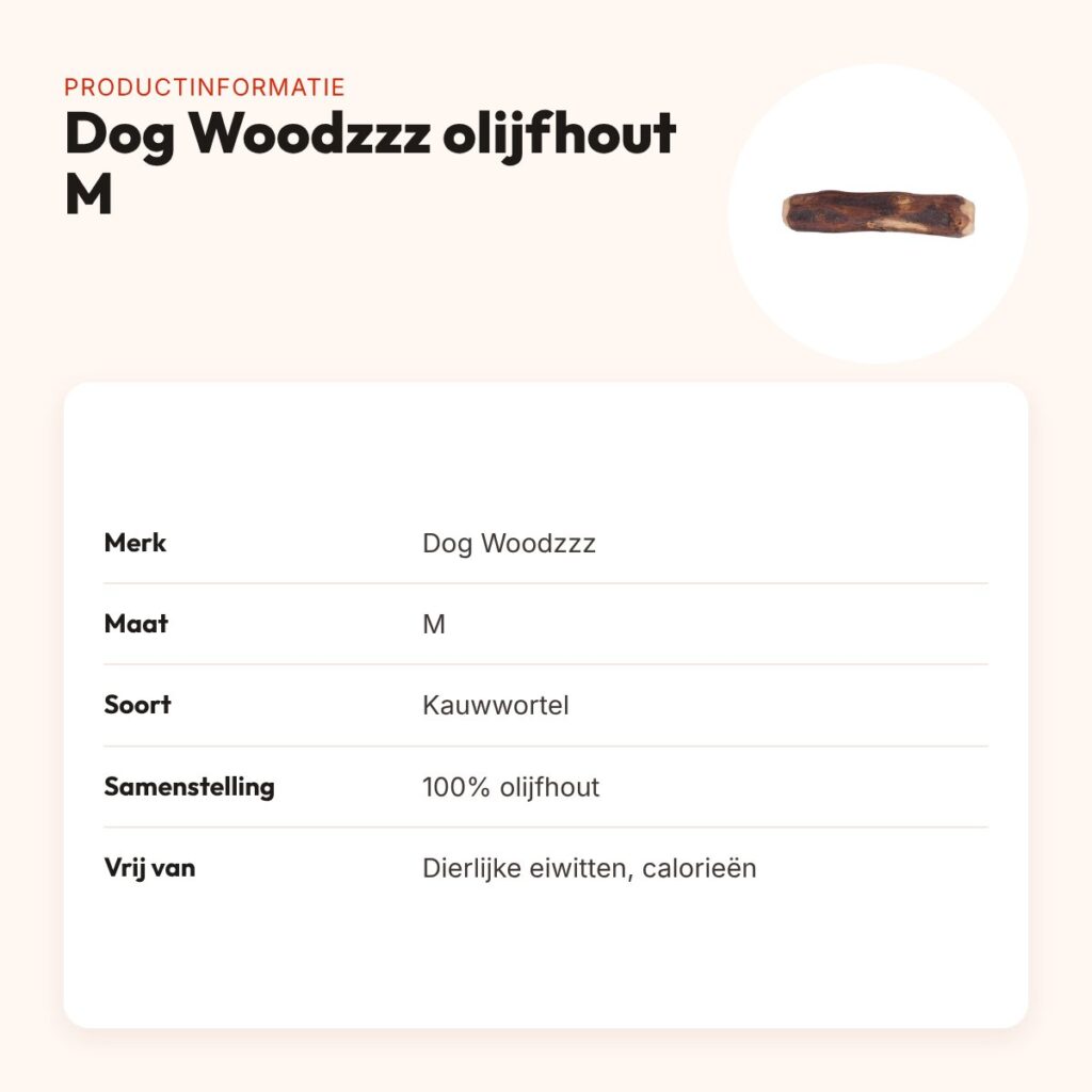 Dog Woodzzz kauwwortel olijfhout M – hypoallergeen, 100% olijfhout – productinformatie