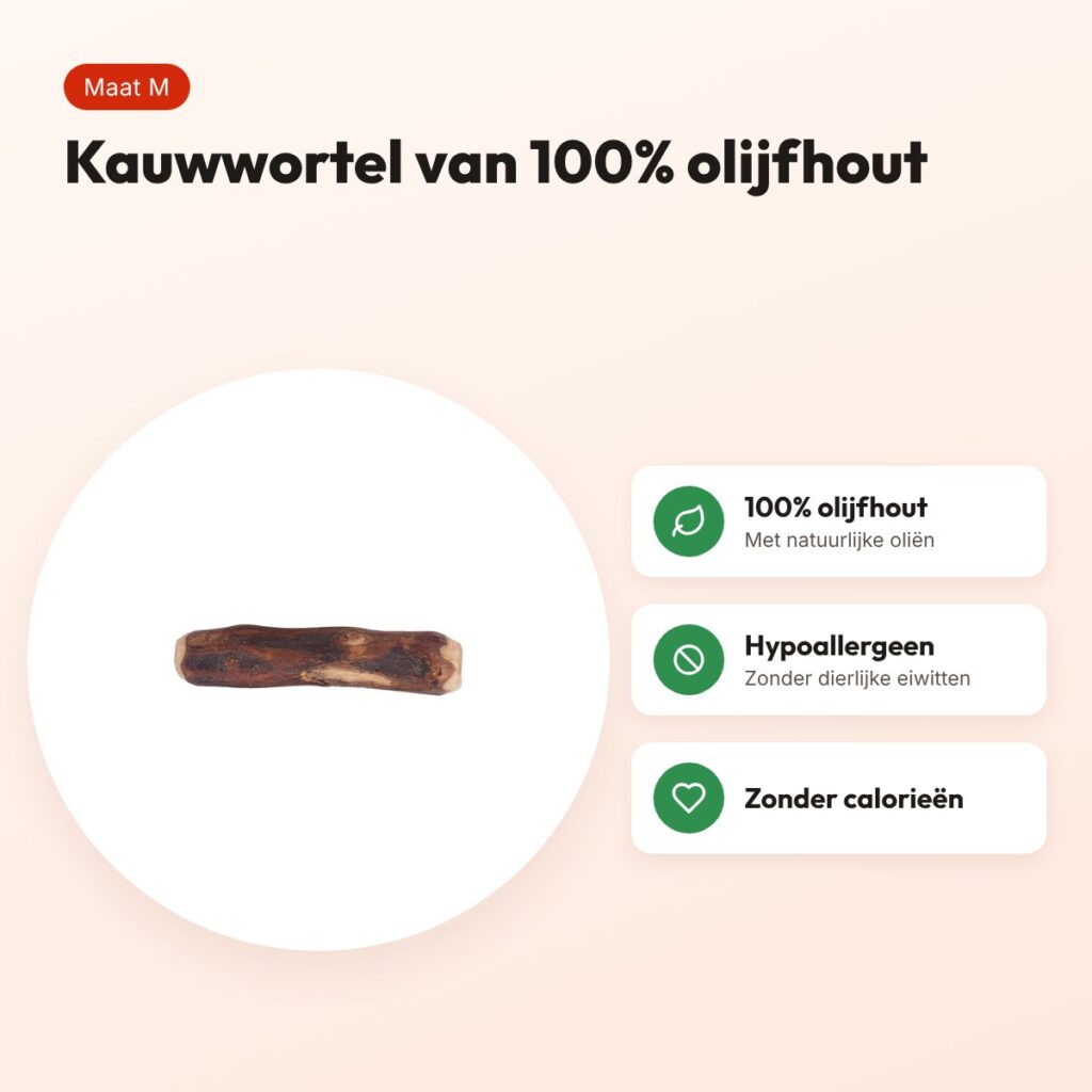 Dog Woodzzz kauwwortel olijfhout M – hypoallergeen, 100% olijfhout – voordelen