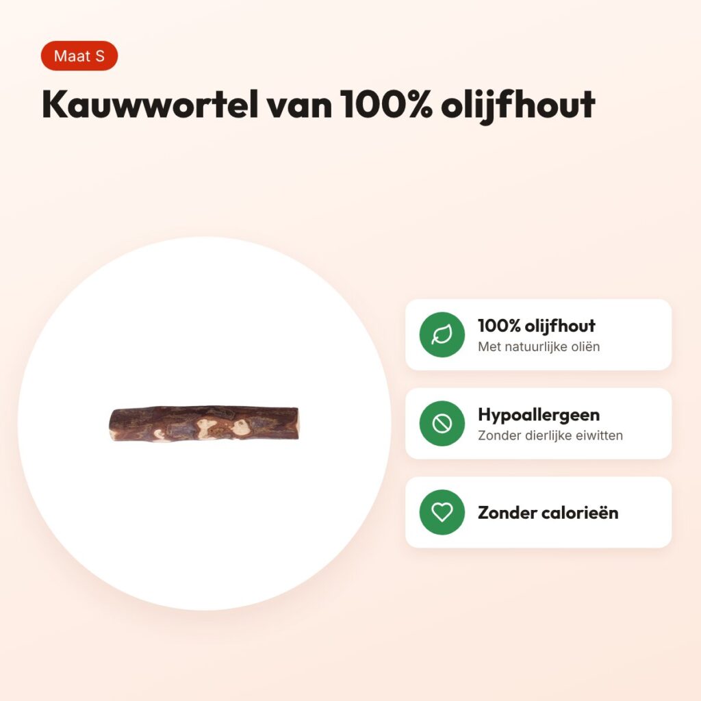 Dog Woodzzz kauwwortel olijfhout S – hypoallergeen, 100% olijfhout – voordelen