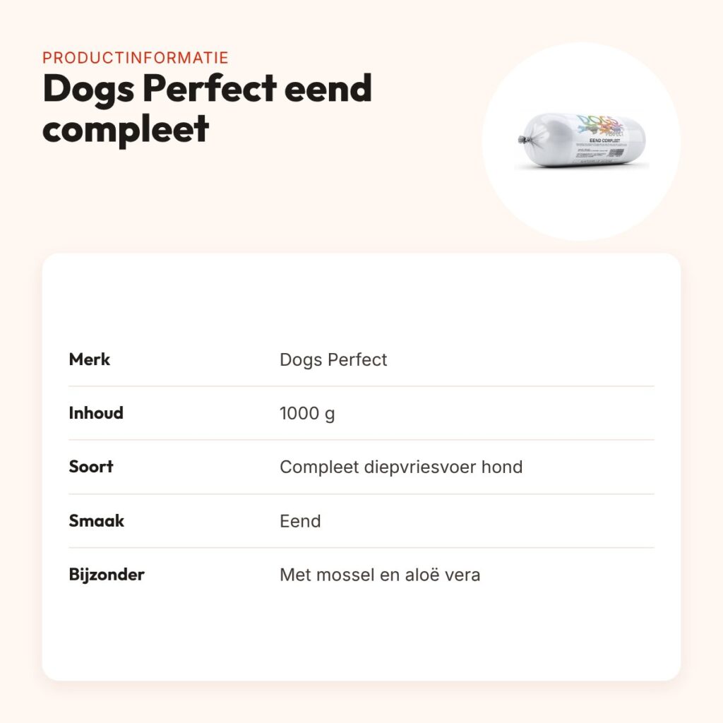 Dogs Perfect eend compleet hondenvoer 1000 g – diepgevroren – productinformatie