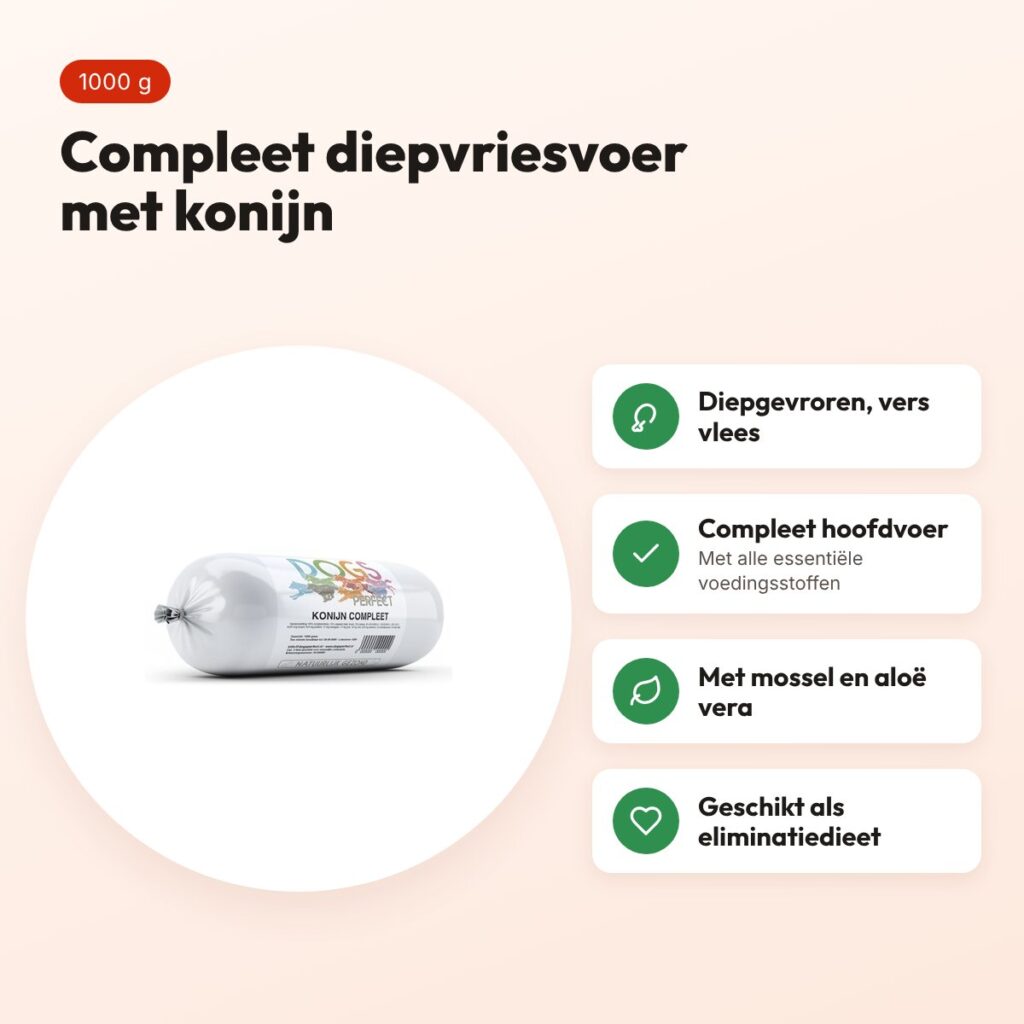 Dogs Perfect konijn compleet hondenvoer 1000 g – diepgevroren – voordelen