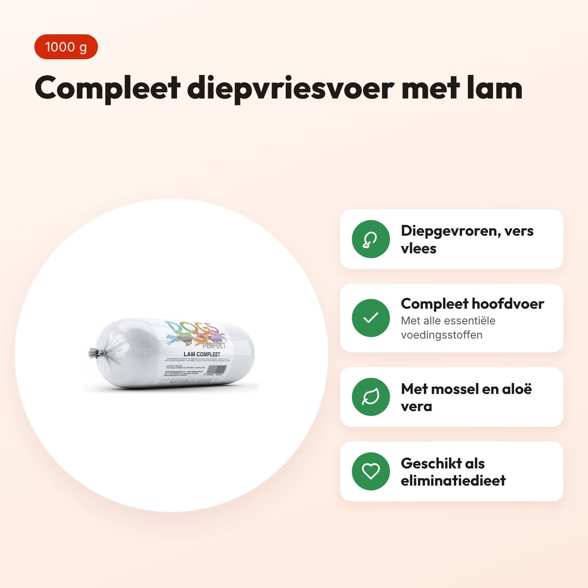 Dogs Perfect lam compleet hondenvoer 1000 g – diepgevroren – voordelen