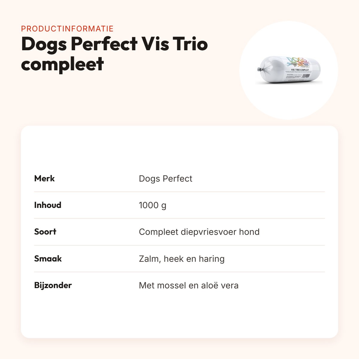 Dogs Perfect Vis Trio compleet hondenvoer 1000 g – diepgevroren – productinformatie