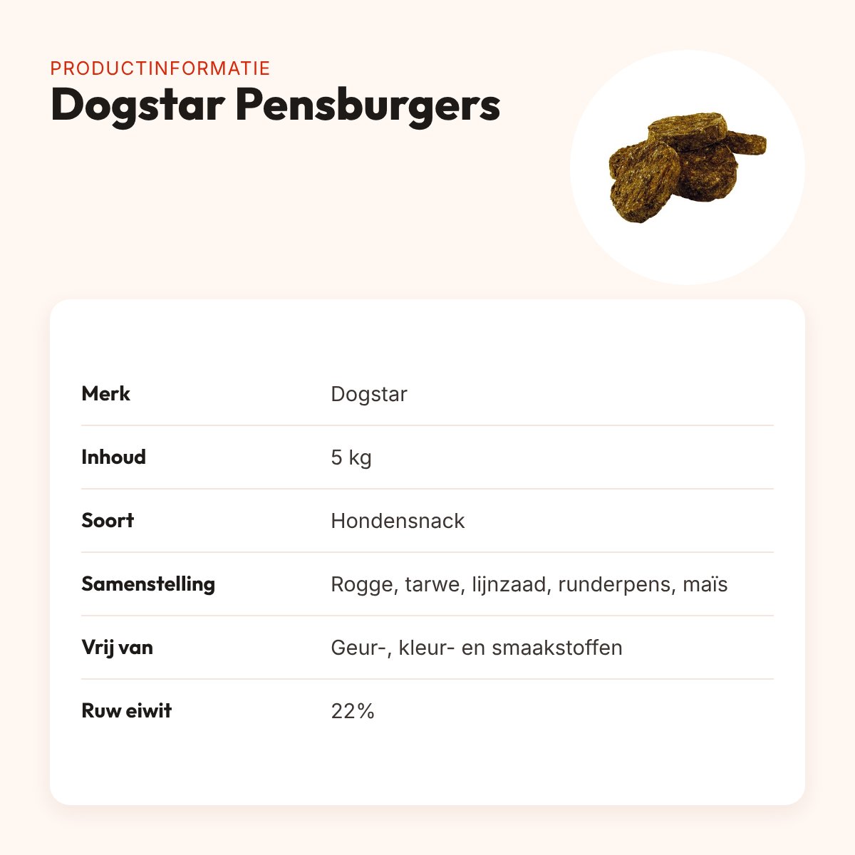 Dogstar Pensburgers 5 kg – hondensnack van verse pens – productinformatie