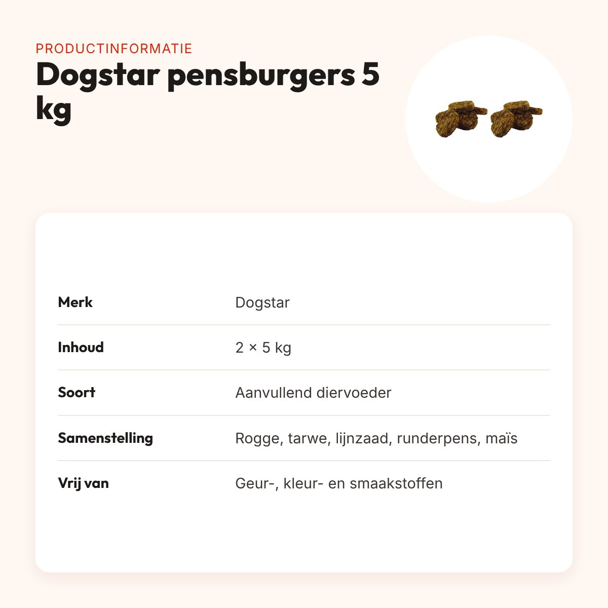 Dogstar pensburgers hondensnack 5 kg – multipack 2 stuks – productinformatie
