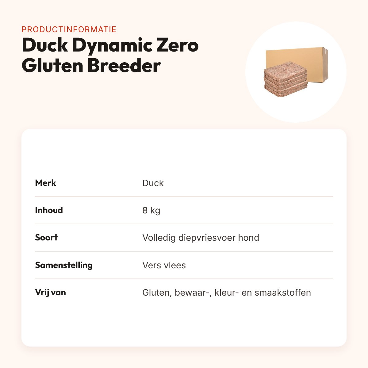 Duck Dynamic Zero Gluten Breeder hondenvoer 8 kg – vers vlees, glutenvrij – productinformatie