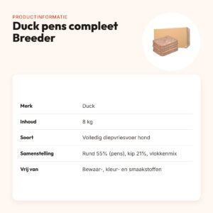 Duck pens compleet Breeder hondenvoer 8 kg – vers vlees met pens – productinformatie