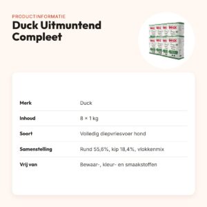 Duck Uitmuntend Compleet hondenvoer 8 x 1 kg – vers vlees – productinformatie