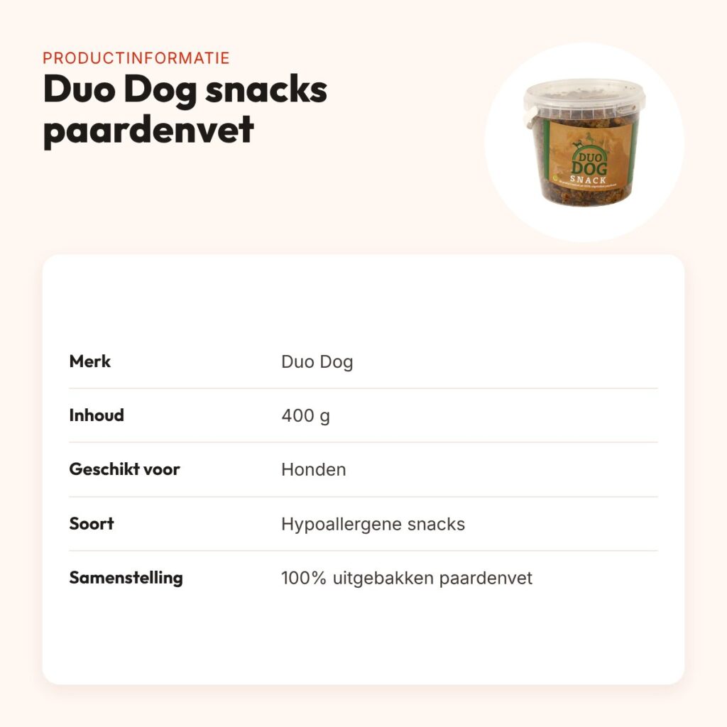 Duo Dog snacks van paardenvet 400 g – hypoallergeen – productinformatie