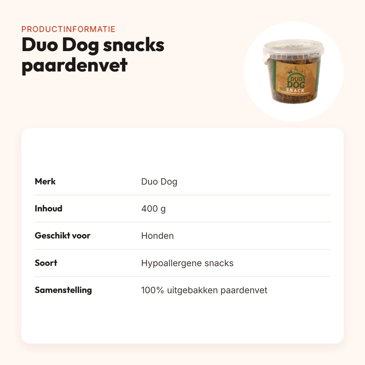 Duo Dog snacks van paardenvet 400 g – hypoallergeen – productinformatie