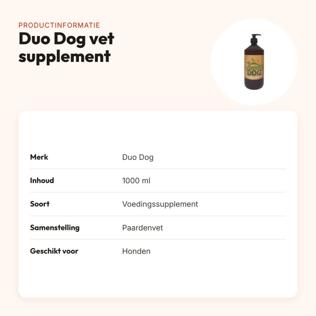 Duo Dog vet supplement 1000 ml – paardenvet voor huid en vacht – productinformatie