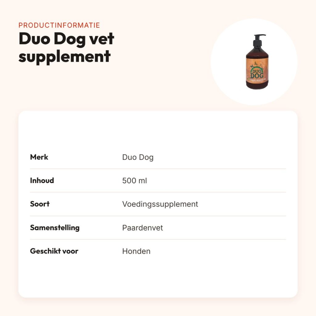 Duo Dog vet supplement 500 ml – paardenvet voor huid en vacht – productinformatie