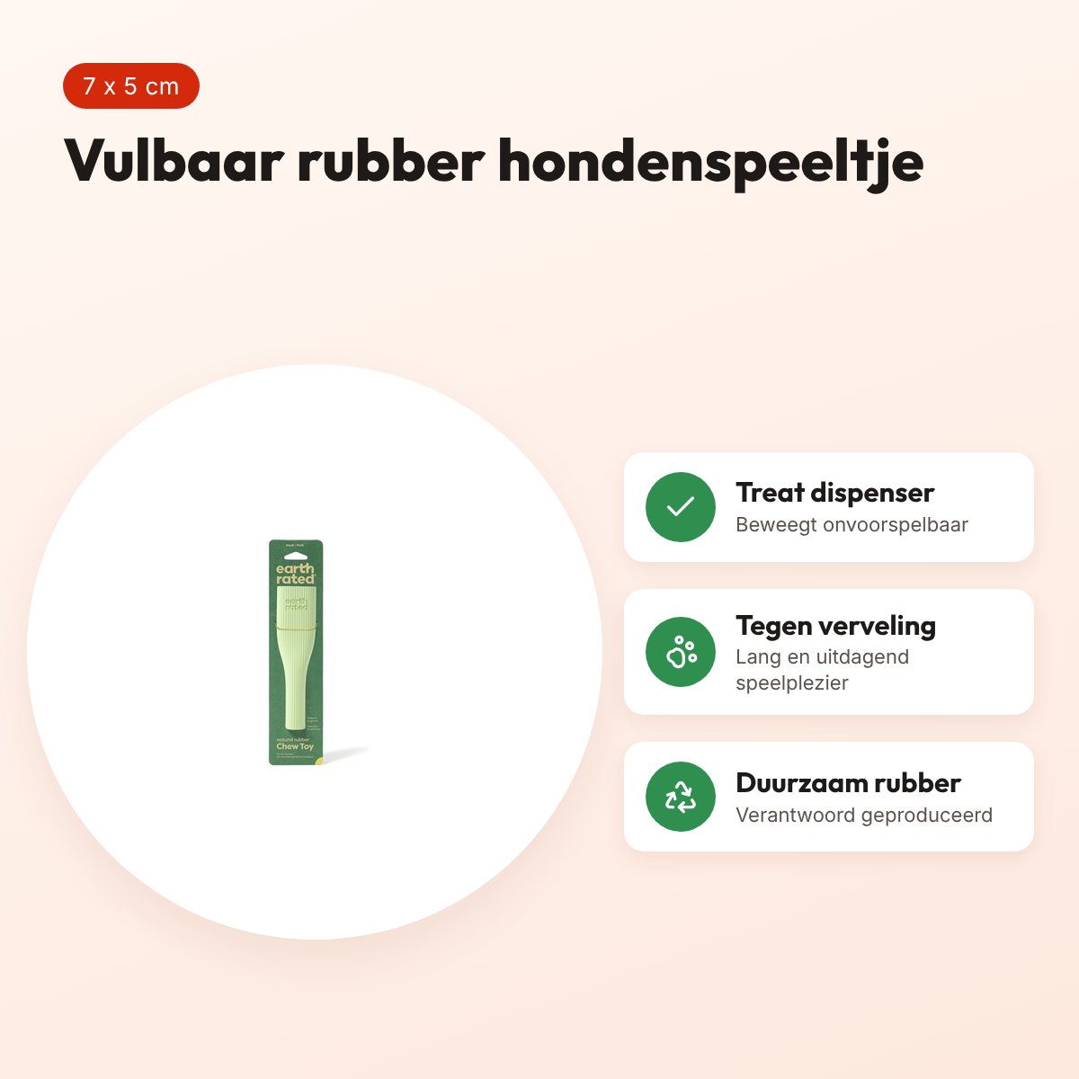 Earth Rated chew toy 7 x 5 cm – vulbaar rubber hondenspeeltje – voordelen
