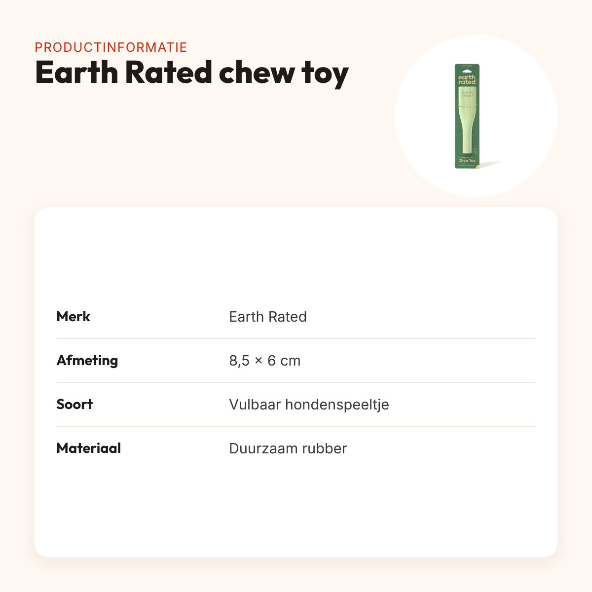 Earth Rated chew toy 8,5 x 6 cm – vulbaar rubber hondenspeeltje – productinformatie