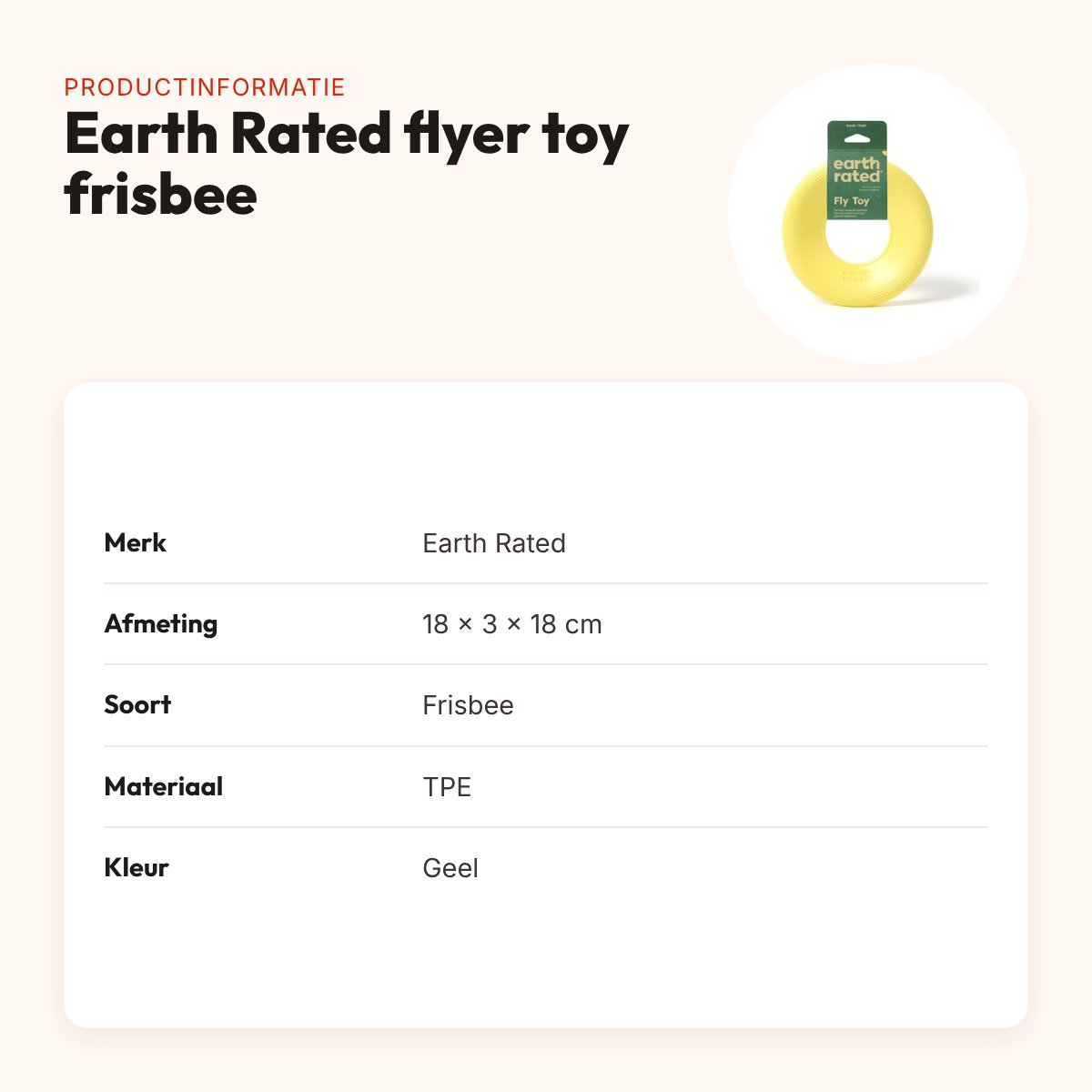 Earth Rated flyer toy frisbee 18 x 3 x 18 cm – geel, TPE – productinformatie