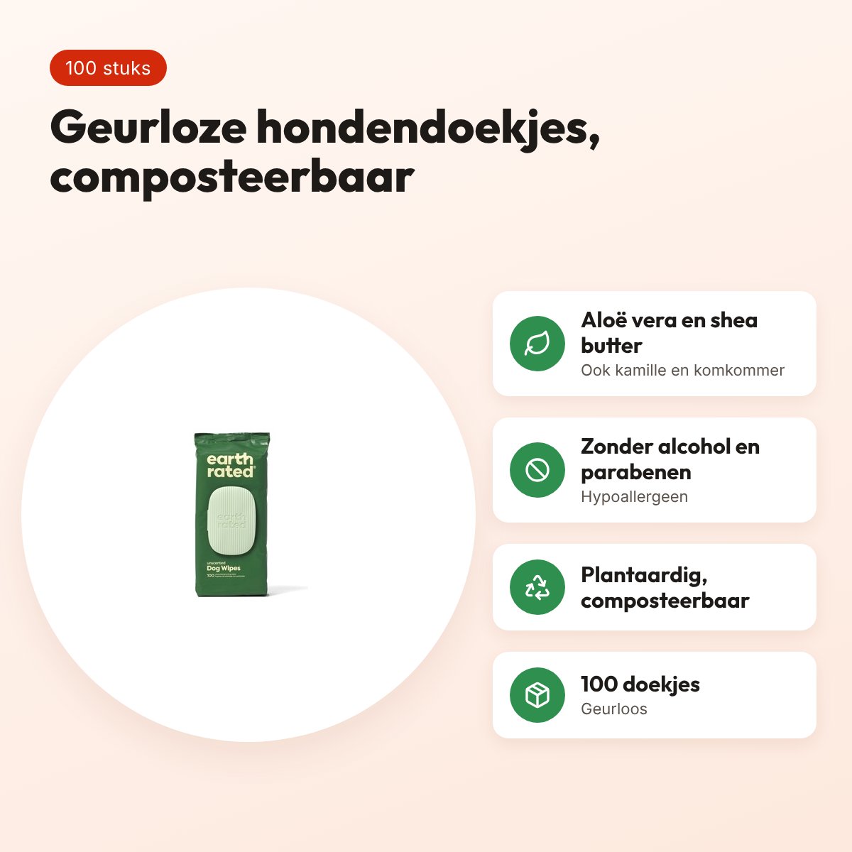 Earth Rated hondendoekjes geurloos 100 stuks – composteerbaar – voordelen