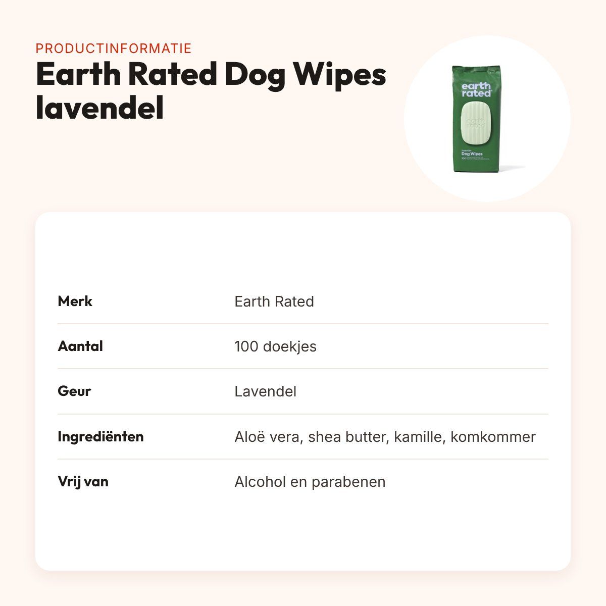 Earth Rated hondendoekjes lavendel 100 stuks – composteerbaar – productinformatie