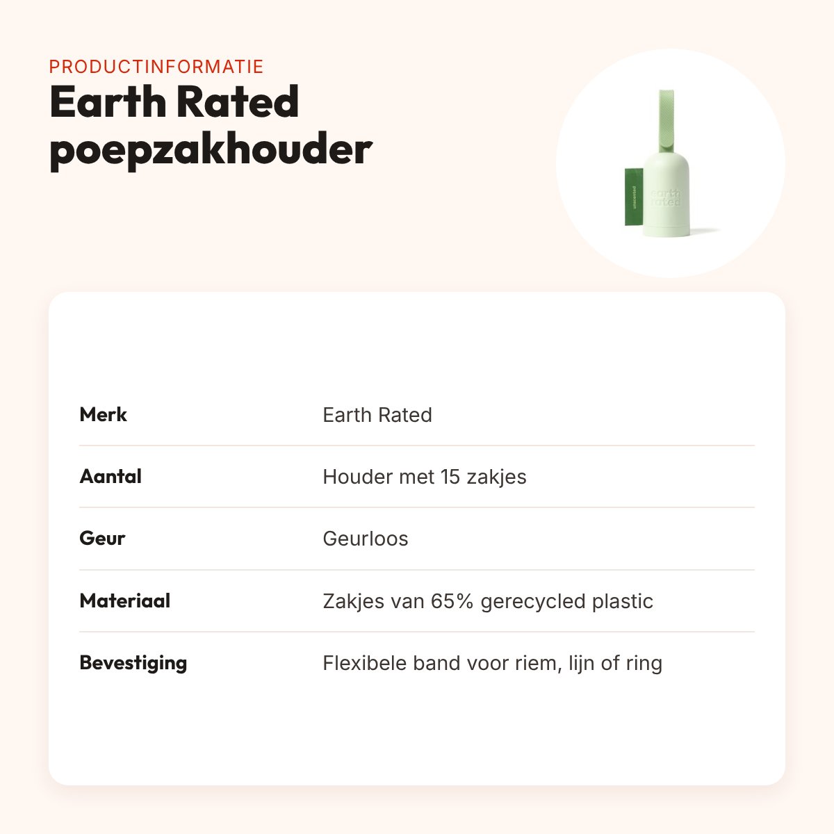 Earth Rated poepzakhouder geurloos met 15 poepzakjes – gerecycled – productinformatie