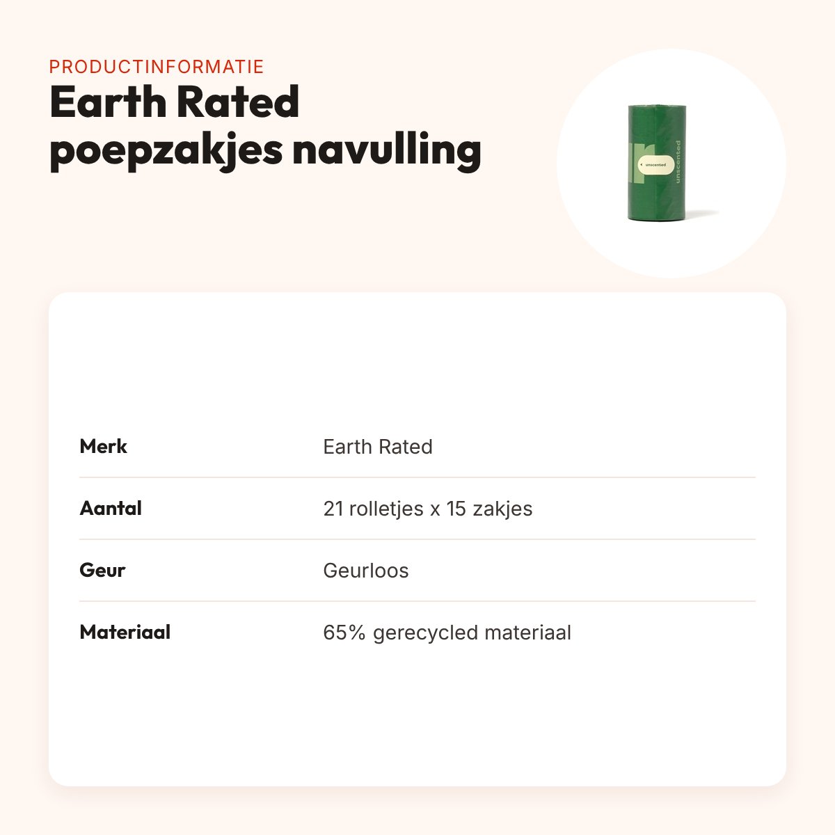 Earth Rated poepzakjes geurloos 21 rollen van 15 – navulling display – productinformatie