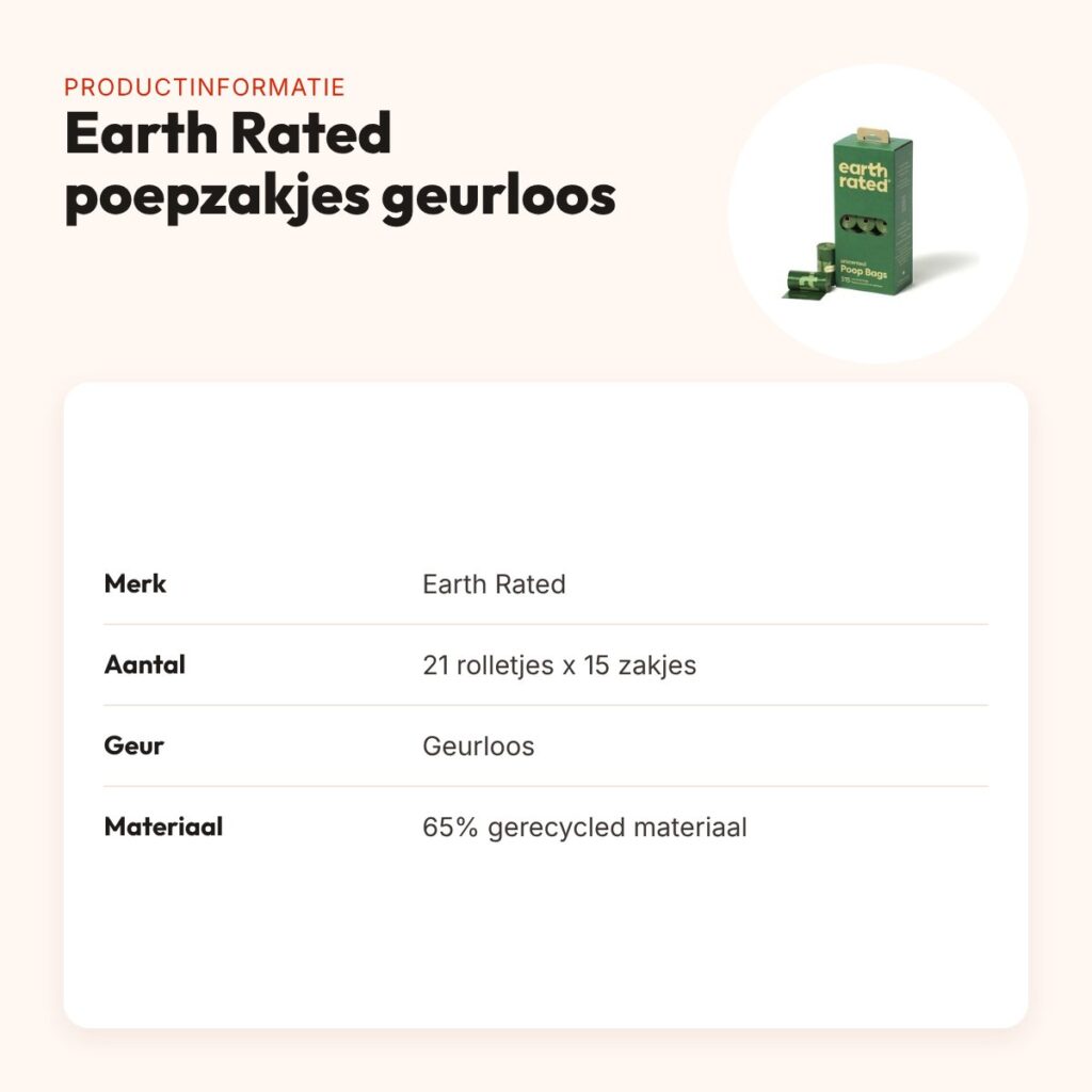 Earth Rated poepzakjes geurloos 21 x 15 stuks – gerecycled, lek-proof – productinformatie