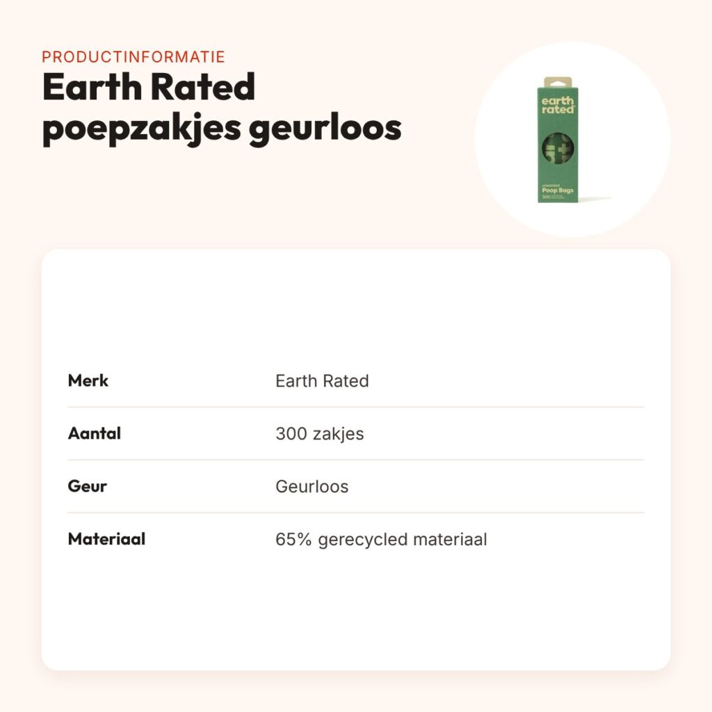Earth Rated poepzakjes geurloos 300 stuks – 65% gerecycled – productinformatie