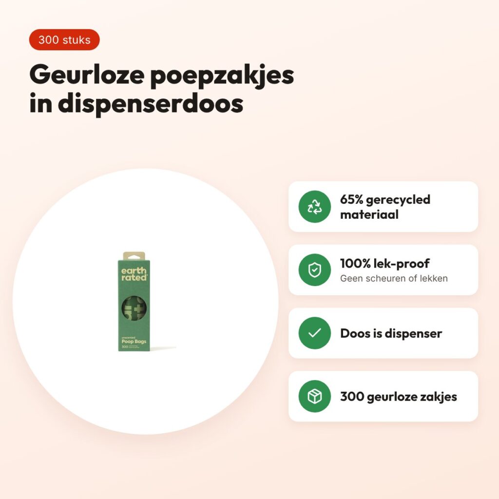Earth Rated poepzakjes geurloos 300 stuks – 65% gerecycled – voordelen