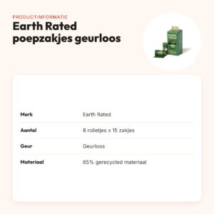 Earth Rated poepzakjes geurloos 8 x 15 stuks – gerecycled, lek-proof – productinformatie