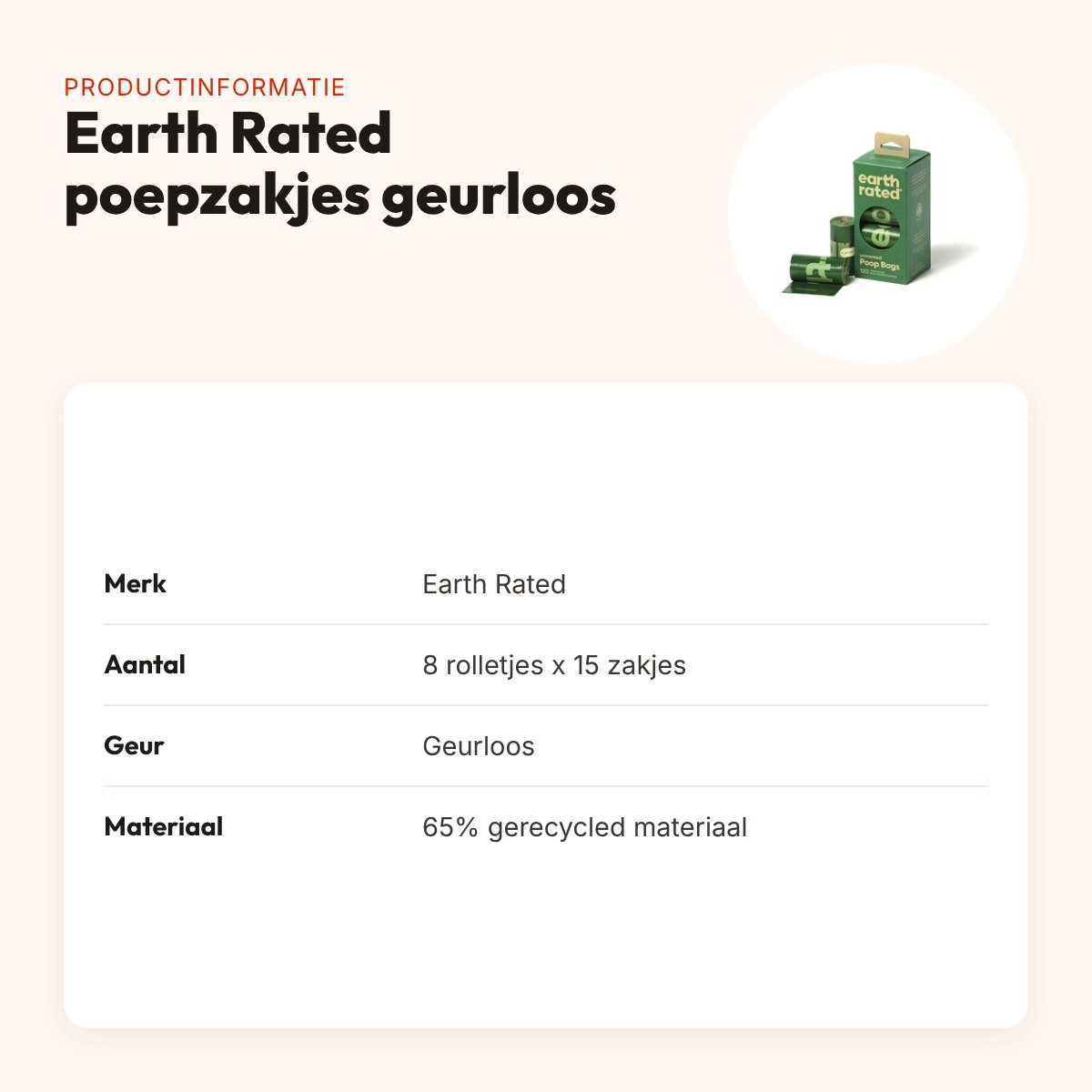 Earth Rated poepzakjes geurloos 8 x 15 stuks – gerecycled, lek-proof – productinformatie