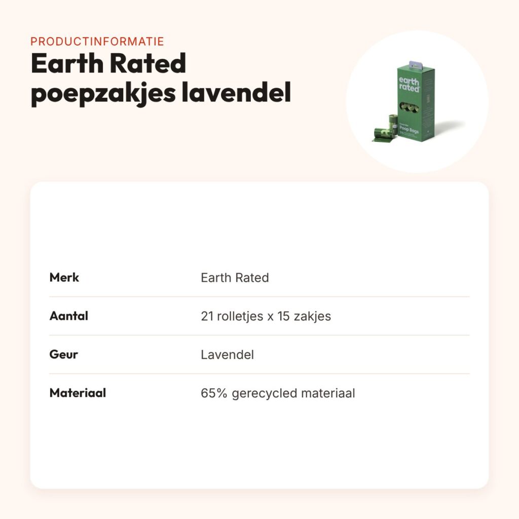 Earth Rated poepzakjes lavendel 21 x 15 stuks – gerecycled, lek-proof – productinformatie