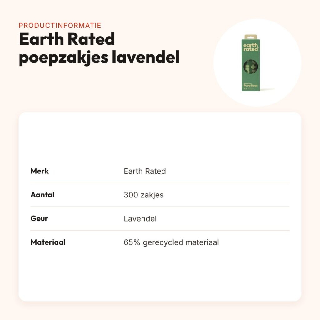 Earth Rated poepzakjes lavendel 300 stuks – 65% gerecycled – productinformatie