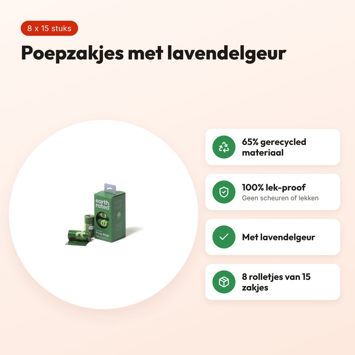 Earth Rated poepzakjes lavendel 8 x 15 stuks – gerecycled – voordelen