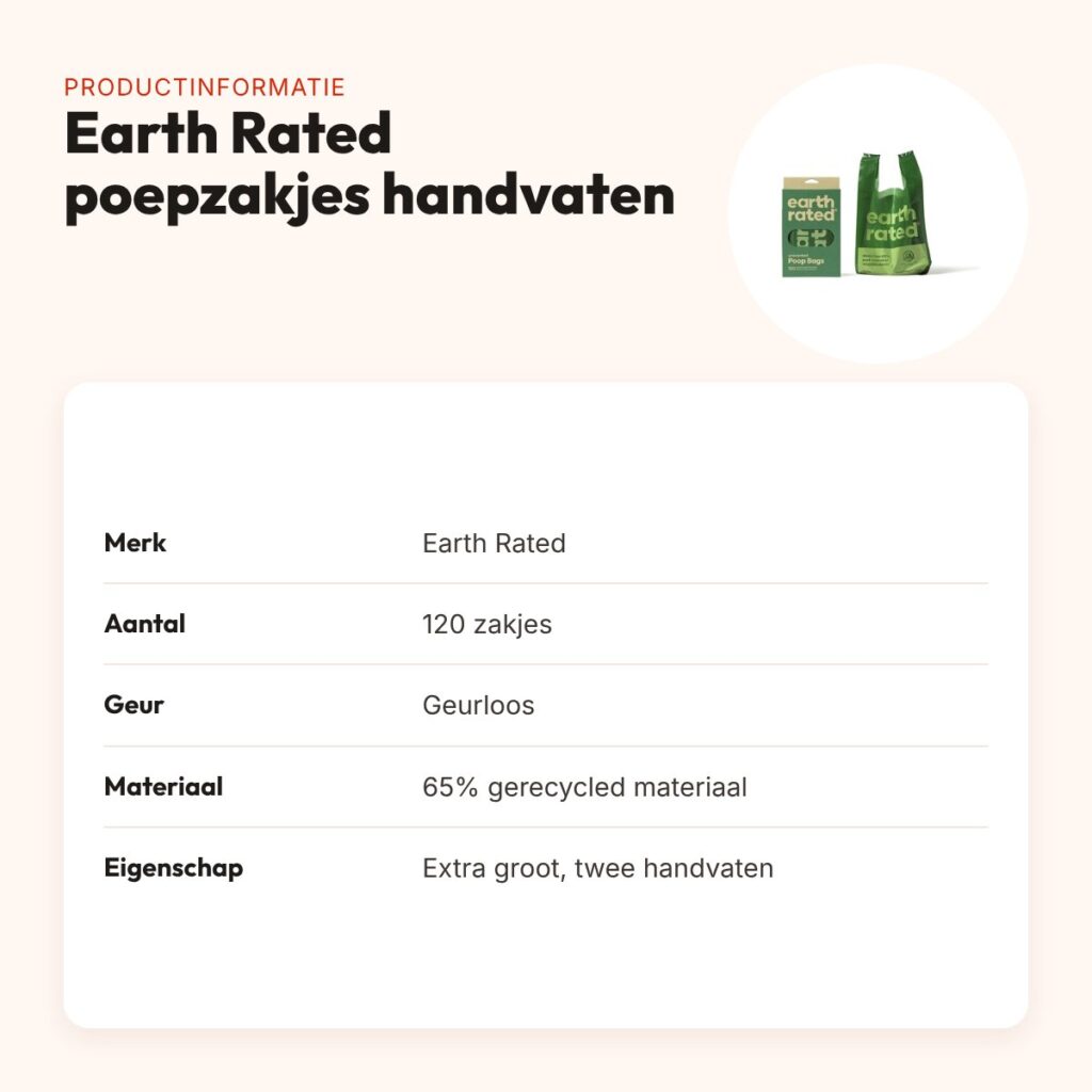 Earth Rated poepzakjes met handvaten geurloos 120 stuks – extra groot – productinformatie
