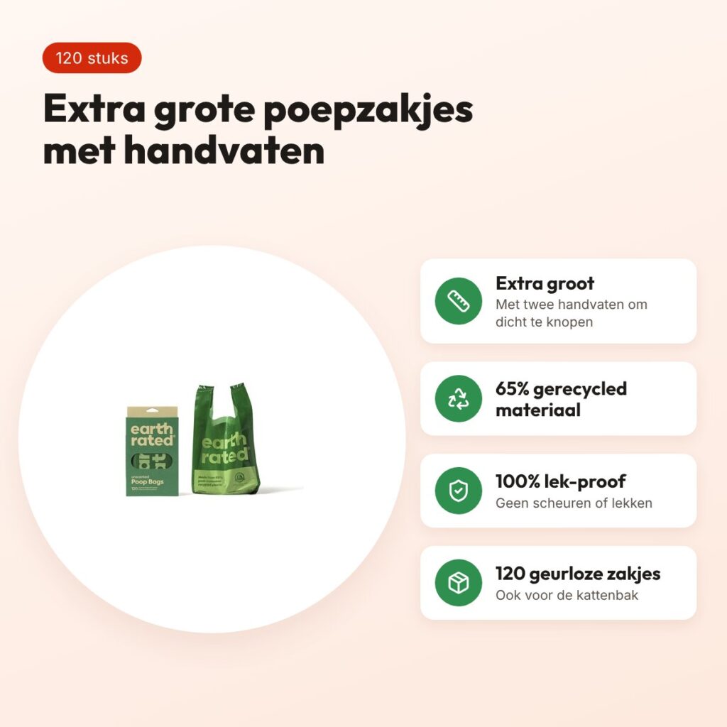 Earth Rated poepzakjes met handvaten geurloos 120 stuks – extra groot – voordelen