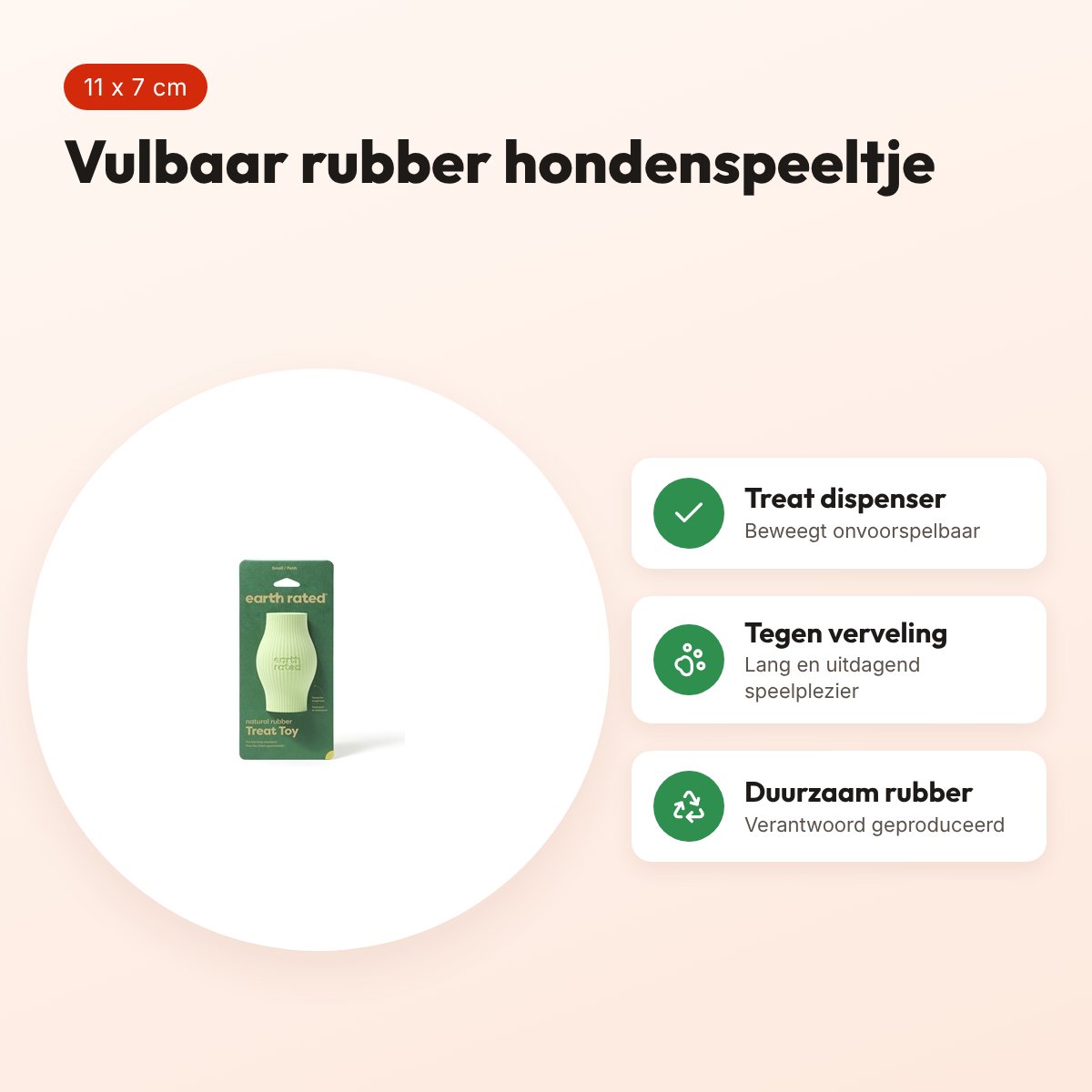 Earth Rated treat toy 11 x 7 cm – vulbaar rubber hondenspeeltje – voordelen