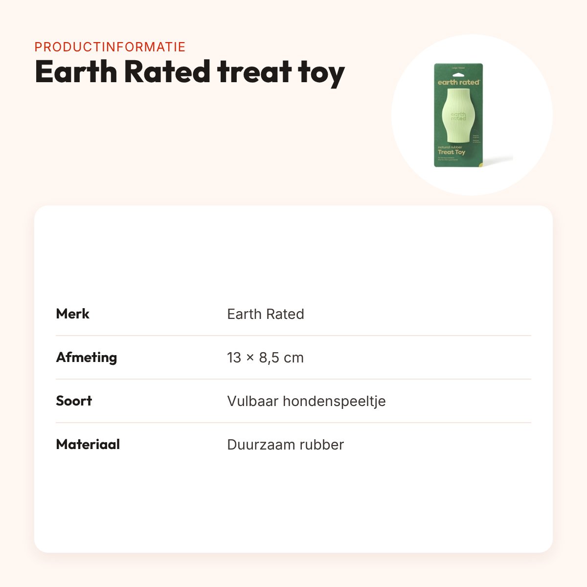 Earth Rated treat toy 13 x 8,5 cm – vulbaar rubber hondenspeeltje – productinformatie
